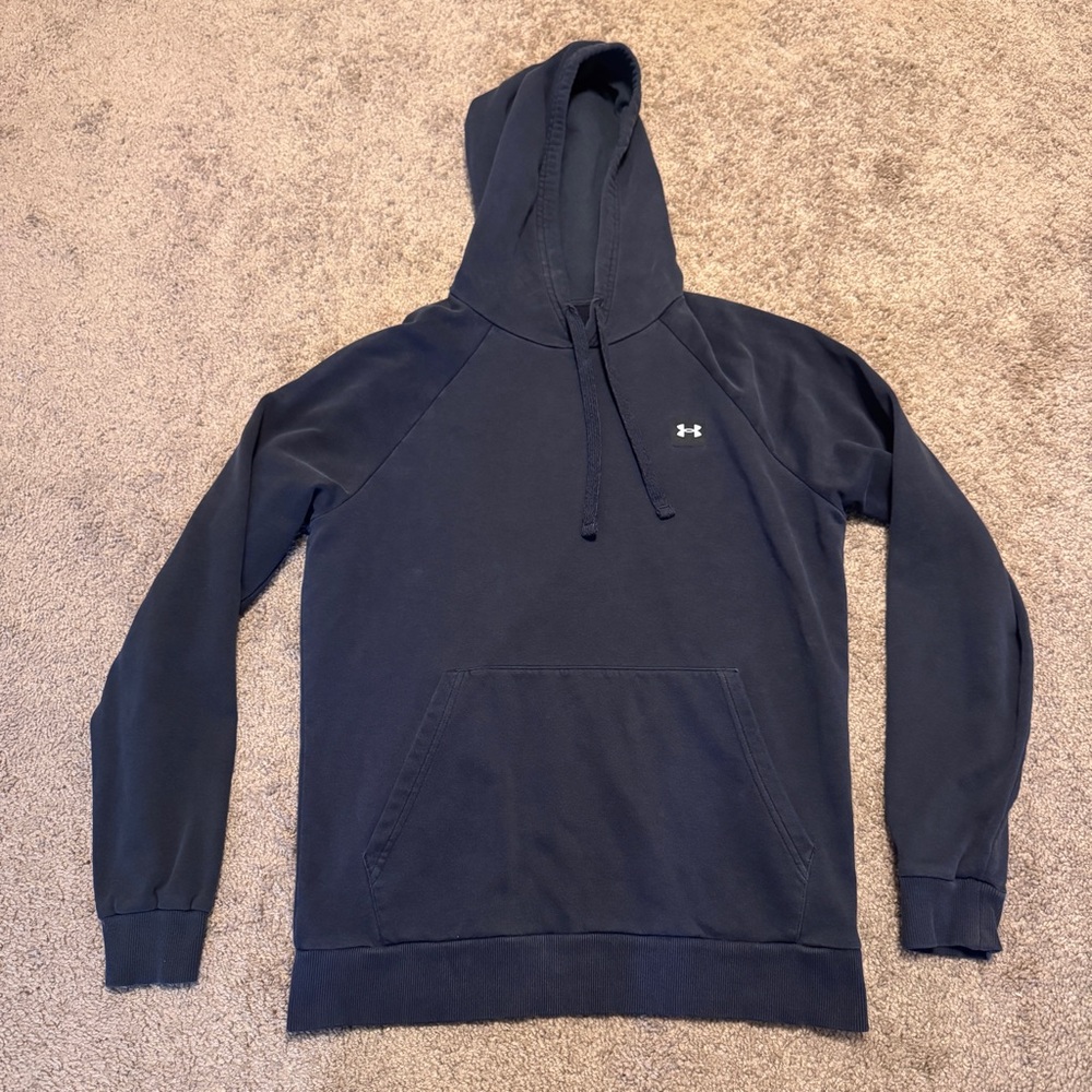 Under Armour Fleece Hoodie Mens Small Black Loose Fit Pullover Long Sleeve Logo